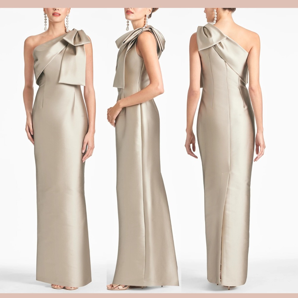 NWD‎ $895 Sachin & Babi [ 6 ] One Shoulder Bow Bonnie Gown in Pewter #J2112